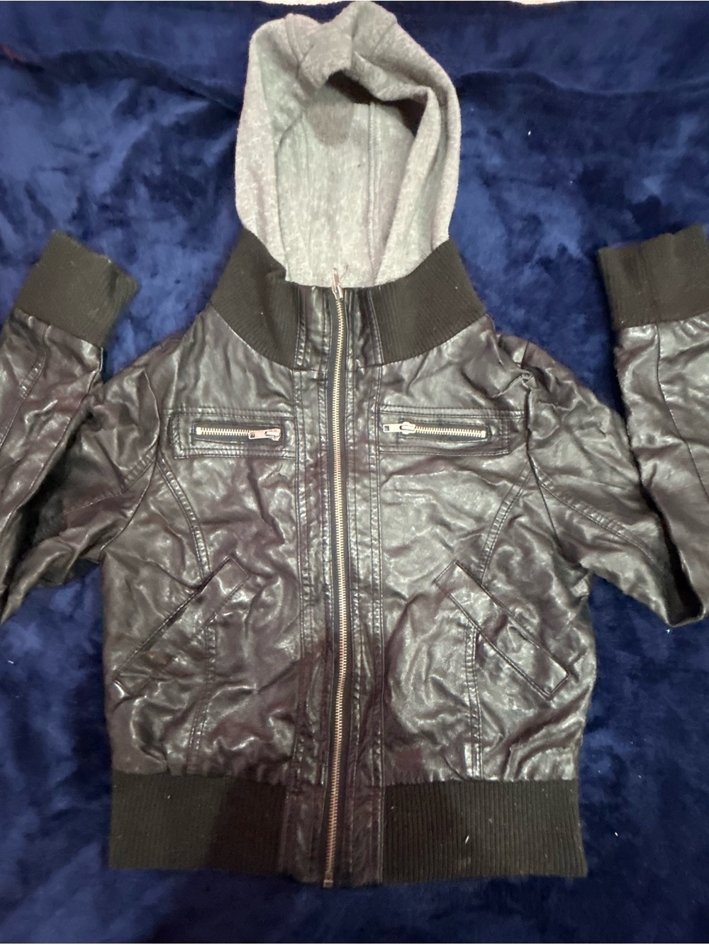 Ambiance Cropped Faux Leather Jacket with Gray Hoodie Size S